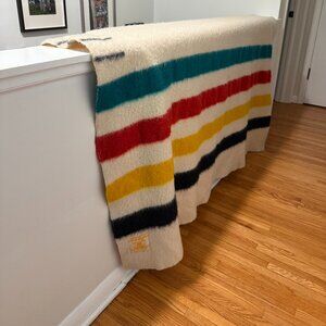 Vintage Hudson Bay Wool 4Point Striped Blanket Made in England a family heirloom